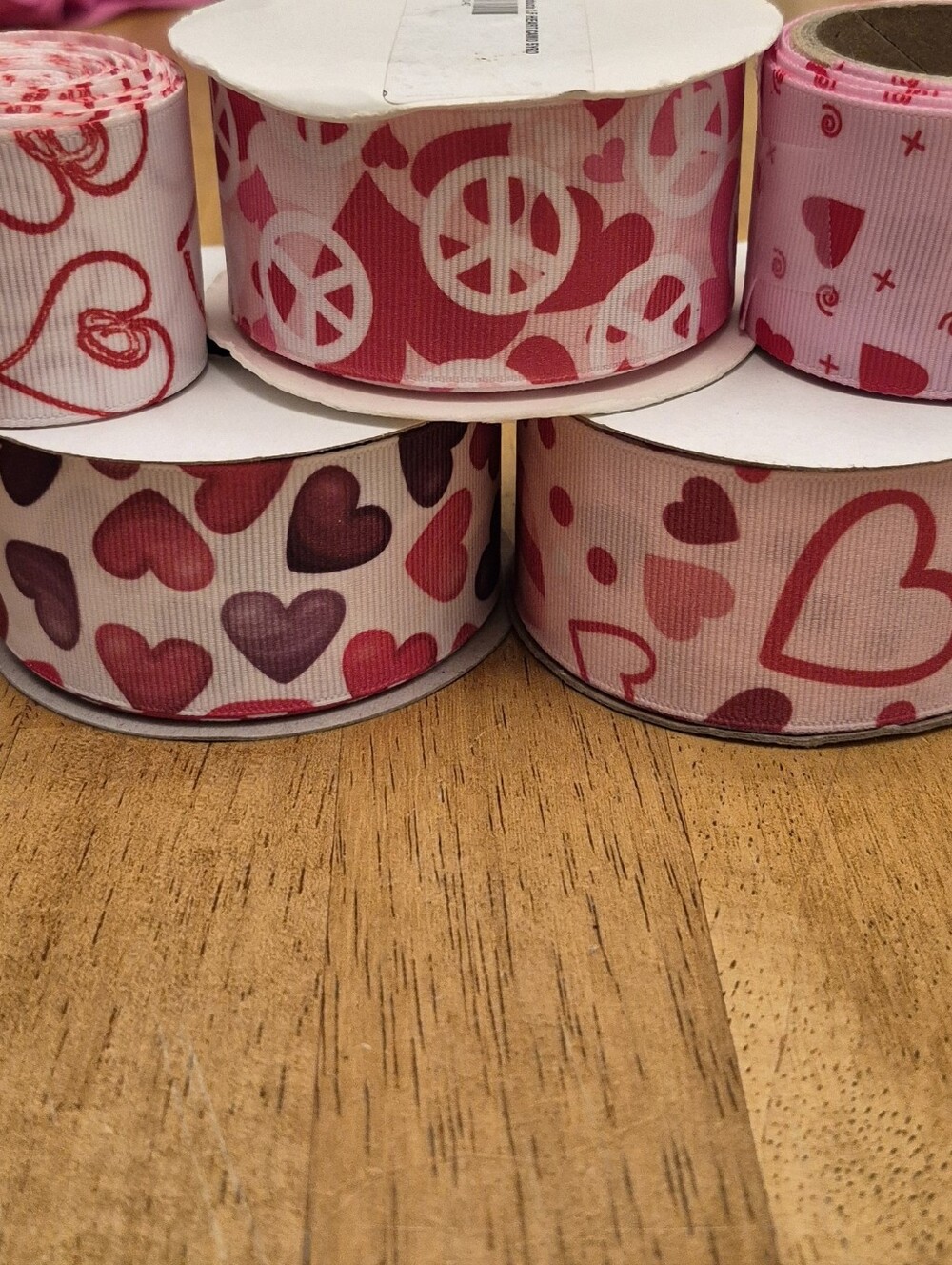 Pink Red & Purple Multi Heart Pattern Grosgrain Ribbon - 20 Yrds Total Bundle